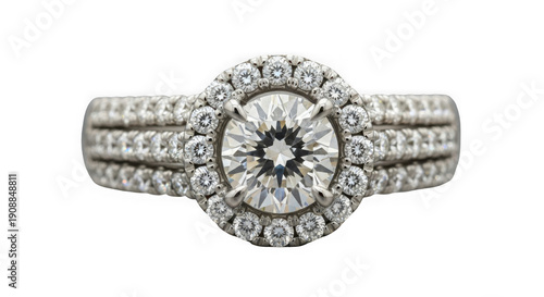 Elegant diamond and sapphire engagement ring with twisted metal band isolated on transparent background