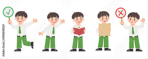 Illustration set of elementary school children in various poses