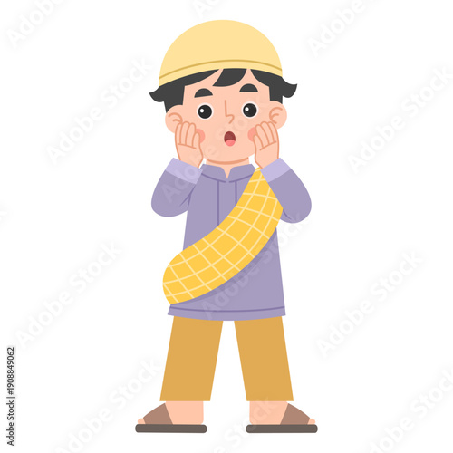 Illustration of a surprised Muslim boy