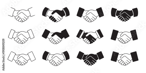 Handshake Icons. Partnership, Agreement & Business Collaboration Symbols Set.