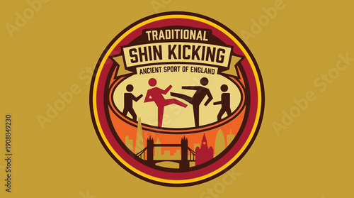 Traditional Shin Kicking Ancient Sport Of England Martial Art Emblem Icon