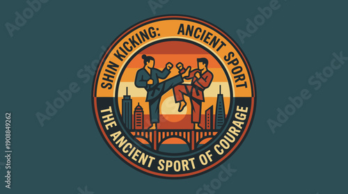 Shin Kicking The Ancient Sport Of Courage City Skyline Emblem