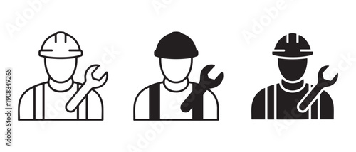Professional Worker Icons. Mechanic, Engineer, or Technician with Wrench and Hard Hat for Service and Repair.