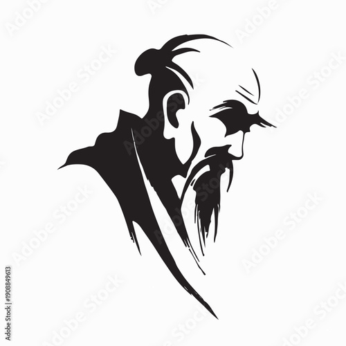 Great Ancient Chinese Tao Philosopher Silhouette Vector On White Background