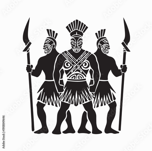 Maori Warrior Performing Traditional Haka Dance with Cloak and Skirt in Cultural Illustration