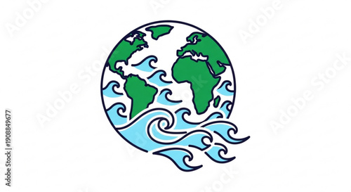 Earth globe with swirling ocean waves symbolizing climate change and environmental awareness