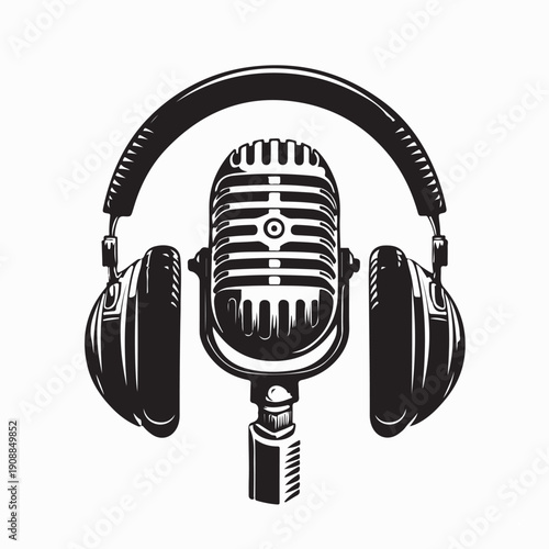 Microphone And Headphone Image Vector Isolated on White Background