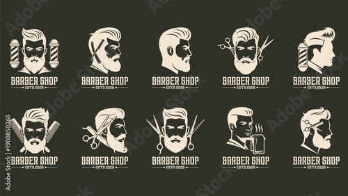 Barbershop Logo Collection with Haircut and Shave Tools