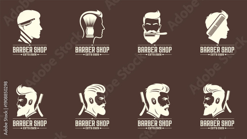 Traditional Barber Logo Templates with Comb and Scissors