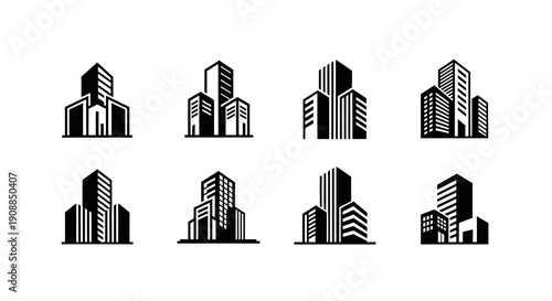 Modern Flat Skyscraper Icon Collection