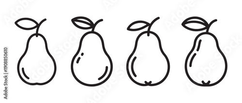 Pears with Leaves Line Art. Simple Outline Illustration for Healthy Eating and Organic Food Concepts.