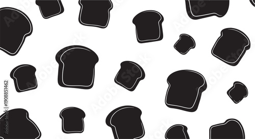 Black silhouettes of bread slices on white background pattern