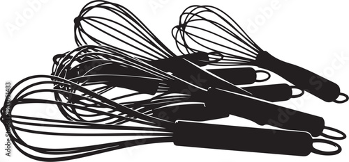 Black wire whisk kitchen utensils for mixing and baking