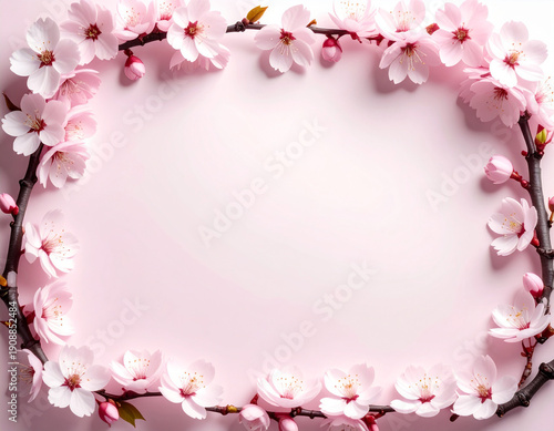 桜のフレーム素材 ピンクの花が彩る春の背景テンプレート/Cherry blossom frame material, spring background with pink flowers