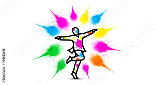 Person dancing with colorful powder splashes around them in vibrant hues