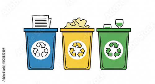 Recycling bins for paper food and glass waste management