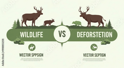 Wildlife conservation concept animals vs deforestation environment