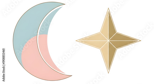 Minimalist Islamic Crescent Moon and Star Icon Vector