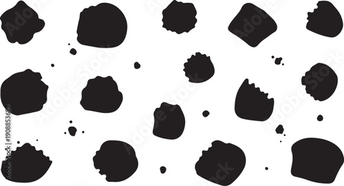 Black ink splatters on white background texture pattern design