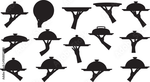 Futuristic Space Station Silhouettes in Black and White Background