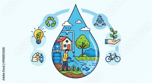 Eco friendly living concept with a water droplet symbolizing sustainable practices and environmental conservation
