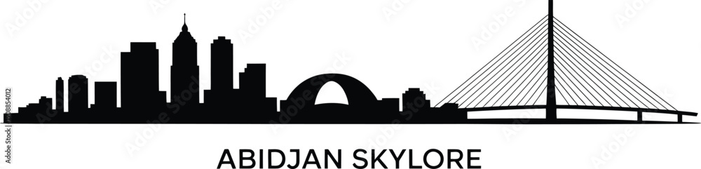 Obraz premium Abidjan skyline silhouette black vector illustration landmark cityscape flat line art travel