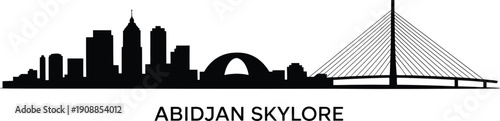 Abidjan skyline silhouette black vector illustration landmark cityscape flat line art travel