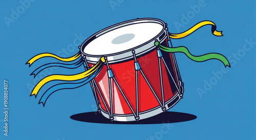 Colorful indian dhol drum with ribbons music instrument for celebrations and festivals