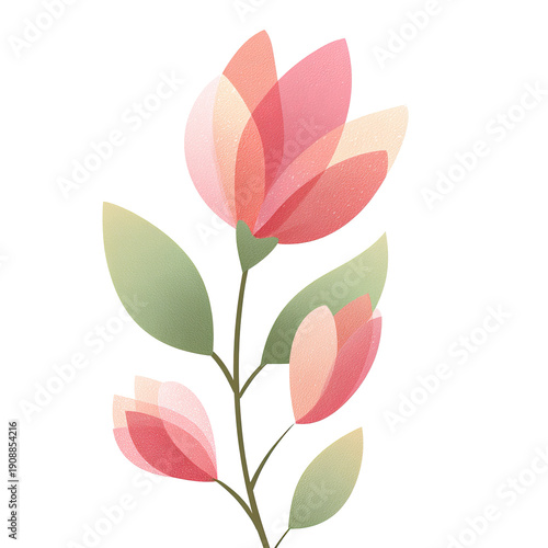 Flat Pastel Flower Bud Illustration PNG - Sprouting Blossom on Stem, Transparent Background, Delicate Growth