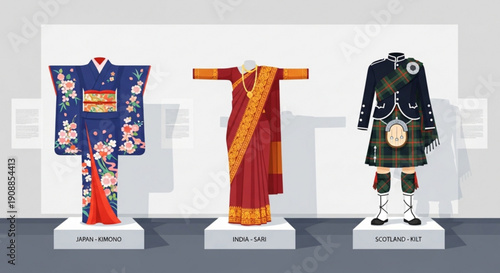 Traditional clothing from around the world on display kimono sari kilt cultural fashion exhibit