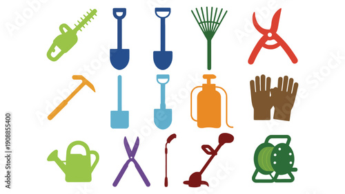 Gardening tools icon set for landscaping and yard work