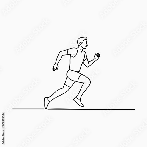 Man running in black and white line black and white athletic sports vector illustration isolated on white background.