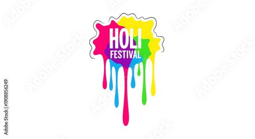 Holi festival colorful logo with dripping paint and vibrant hues