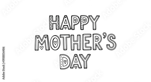 Happy mother's day greeting card with heart outline on white