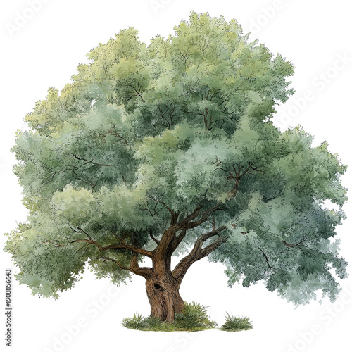Flat Pastel Oak Tree Illustration PNG Transparent, Full Canopy, Branching, Isolated Nature Element