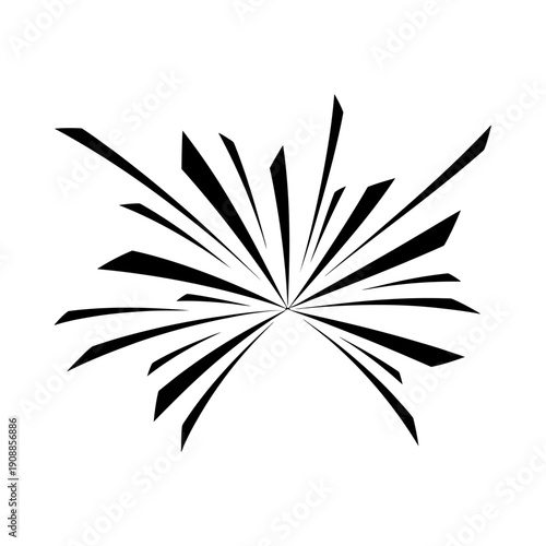 Black graphic design element exploding outward in sharp lines on white background for creative projects
