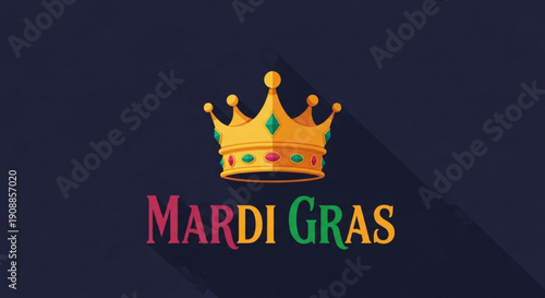 Mardi gras colorful crown logo with text on dark background festive carnival symbol
