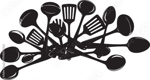 Collection of kitchen utensils in black silhouette style