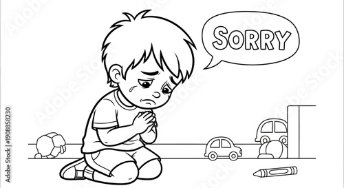 Young Boy Apologizing with Remorse.