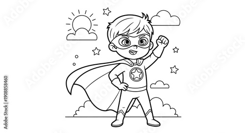 Little boy dressed as superhero.