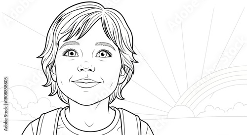 Smiling young boy with short hair.