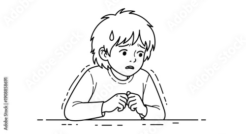 Sad Child Sitting Alone Looking Down.