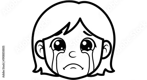Sad little girl crying tears.