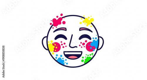 Smiling face with colorful paint splatters on cheeks and forehead