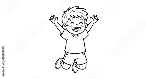 Happy Cartoon Boy Jumping with Joy.