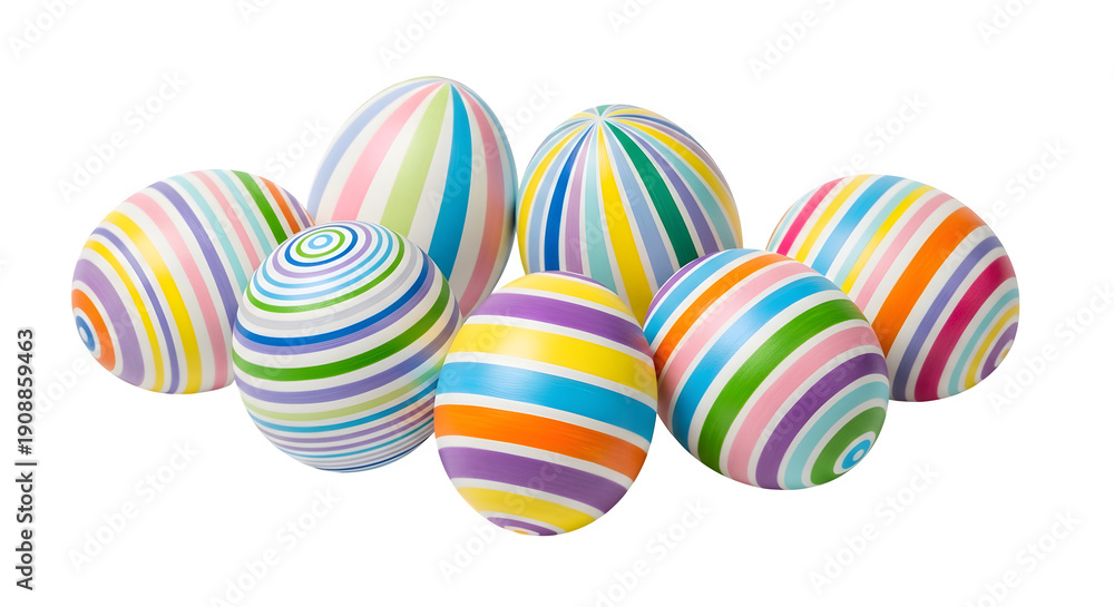 Obraz premium Colorful striped easter eggs isolated on transparent background