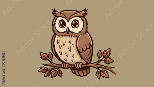 Cartoon owl vector illustration, nocturnal animal emblem style