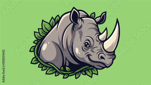 Rhino cartoon vector illustration, strong but friendly animal logo style