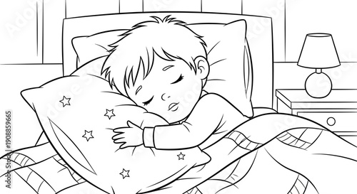 Young Child Sleeping Peacefully on Pillow.