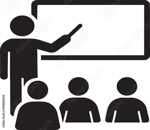 Print Classroom Teaching Icon – Teacher Presenting on Whiteboard to Students